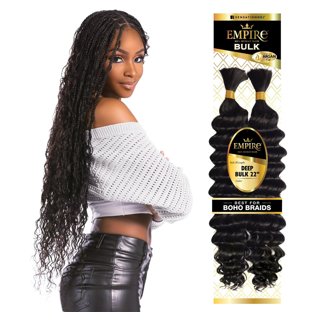 Sensationnel Empire Bulk Braiding  Deep Human Hair Braids for Knotless Boho Box or Curly Loose Wave Styles - 1 pack (22 inch, 4 MEDBROWN)