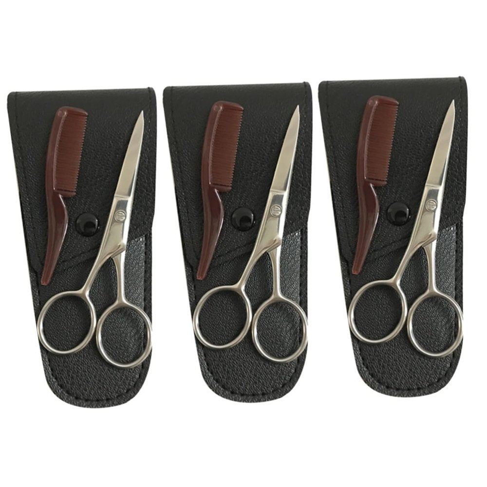 Baluue 3sets Stainless Steel Eyebrow Scissor Mustache Trimmer Beard Grooming Kit for Men