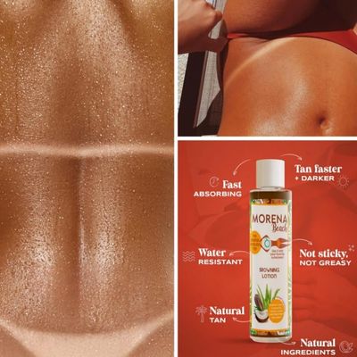 Morena Beach Tanning Lotion - Fast Absorbing, Brazilian Natural Ingredients, 8 oz - Perfect for Sun-Kissed Glow, Hydrates Skin, Non-Greasy