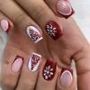 French Tip Press on Nails Short Square - Red With Santa Hat Snowflake Designs, Glitter False Nails, Glossy Acrylic Full Cover Glue on for Women Girls - 24 Pcs view 1
