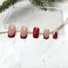 French Tip Press on Nails Short Square - Red With Santa Hat Snowflake Designs, Glitter False Nails, Glossy Acrylic Full Cover Glue on for Women Girls - 24 Pcs view 2