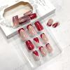 French Tip Press on Nails Short Square - Red With Santa Hat Snowflake Designs, Glitter False Nails, Glossy Acrylic Full Cover Glue on for Women Girls - 24 Pcs view 3