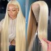 BZN 613 13x6 Lace Front Wig Human Hair 13x6 28 Inch 200 Density 613 Lace Frontal Wig Blonde Wig Human Hair Straight 613 HD Lace Frontal Wig Pre Plucked With Baby Hair view 2