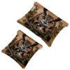 2 Pcs Pocket Cosmetic Bag, Owl on Wooden Self-Closing Shrapnel Makeup Bag No Zipper Small Makeup Pouch for Mini Travel Storage for Cosmetics Headphones Jewelry Organizer view 1