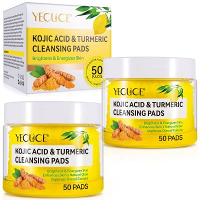 Turmeric Cleansing Pads, 50PCS Kojic Acid and Turmeric Cleansing Pads, Face Pads with Vitamin B5Vitamin C Turmeric Remove Excess Keratin Balance Skin Oil And Water