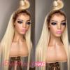 13x4 HD Lace Frontal Wigs 1B613 Ombre Blonde Human Hair Pre Plucked 150% Density 24 Inch Straight Bleached Knots with Dark Roots Transparent Invisible Glueless Lace Front Human Hair wigs for Women view 2