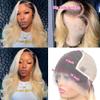 13x4 HD Lace Frontal Wigs 1B613 Ombre Blonde Human Hair Pre Plucked 150% Density 24 Inch Straight Bleached Knots with Dark Roots Transparent Invisible Glueless Lace Front Human Hair wigs for Women view 4