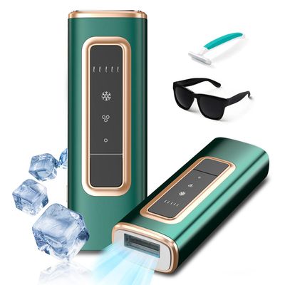 IPL Laser Hair Removal Device with Ice Cooling for Women and Men at Home,Infinite Flash,Painless epilator for face underarms arms Bikini line Legs (Green)