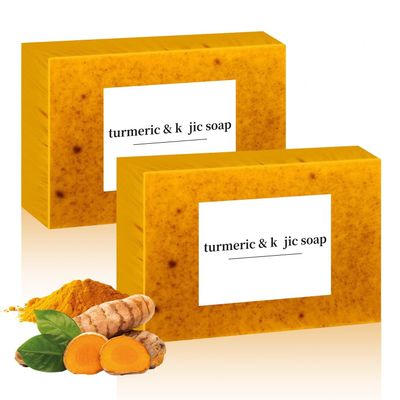 2PCS Lemon Turmeric Kojic Soap Bar,Turmeric Soap Bar for Face  Body, Gentle Exfoliating, Turm-eric Handmade Soap for All Skin Types