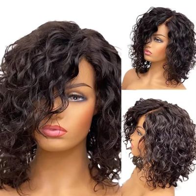 13x4 HD Invisible Lace Front Short Bob Natural Curly Human Hair Wigs for Black Women 150% Density Brazilian Remy Hair Pixie Short Curly Bob Cut Blunt Lace Wig Pre Plucked Glueless Wig 14Inch