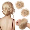 FGZJMAE Human Hair Bun Hair Piece Light Golden Brown Highlighted Bleach Blonde Tousled Stretchy Fluffy Donut Messy Bun with Elastic Band(2 Count #P12-613 view 1