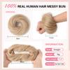 FGZJMAE Human Hair Bun Hair Piece Light Golden Brown Highlighted Bleach Blonde Tousled Stretchy Fluffy Donut Messy Bun with Elastic Band(2 Count #P12-613 view 2