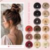 FGZJMAE Human Hair Bun Hair Piece Light Golden Brown Highlighted Bleach Blonde Tousled Stretchy Fluffy Donut Messy Bun with Elastic Band(2 Count #P12-613 view 3