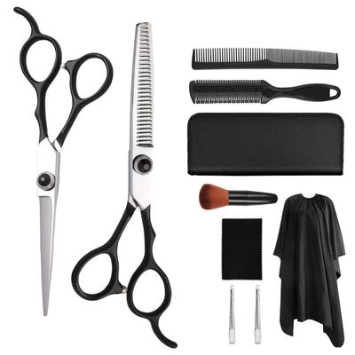 OKPJFHS Professional Hair Cutting Shears, 6 Inch Salon Black Handle Cutting Carbon Barber Hair Scissors Thinning Scissors Set (Color : Black)(