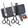 OKPJFHS Professional Hair Cutting Shears, 6 Inch Salon Black Handle Cutting Carbon Barber Hair Scissors Thinning Scissors Set (Color : Black)( view 2