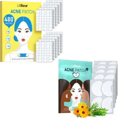 LitBear Acne Patches Large and Pimple Patch Bulk 480 Patches 3 Size