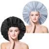 2 PCS Large Shower Cap for Braids - Waterproof Shower Cap for Women, Reusable XL Plastic Shower Caps Jumbo Bath Bonnet for Long Thick Curly Hair, Locs, Twist Braids (Black, Grey) view 1