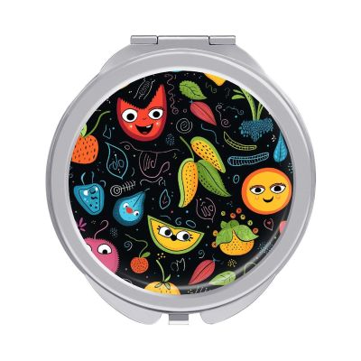 QWJKM Makeup Mirror Fruits and Butterflies Vanity Mirror 1X/2X Magnifying Mirror Compact Travel Makeup Mirror for Handbag Pocket Wallet, Portable, Folding, Handheld 2.4 Inch