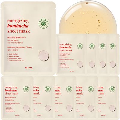 varuza EWG Verified Kombucha Sheet Mask Lyocell 3D Snow Crystal Sheet Fermented Bifida 20 Harsh Chemicals Free Clean & Radiant Skin 10 Count