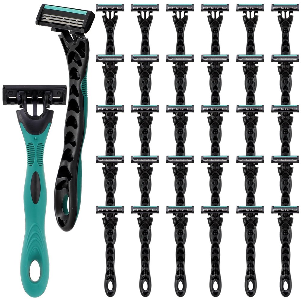 Leriton 30 Pcs Men's Disposable Razors Bulk 3 Blade Men Razors for Head Sensitive Skin Comfortable Shave