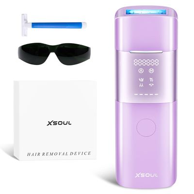 Xsoul IPL Laser Hair Removal with Cooling, Painless Hair Removal Device for Women & Men, At-Home Permanent Hair Removal, Ideal for Armpits, Legs, Face & Bikini, Purple