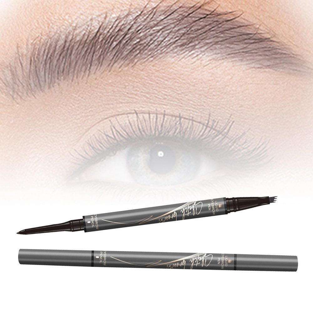 2 in 1 Eyebrow Microblading Pen, 4-Tipped Precise Brow Pen, 3D Waterproof Microblading Eyebrow Pen, Eyebrow Pencil Contouring Pen, Smudge-Proof Eyebrow Makeup, Eye Brow Pencils for Women (Gray)
