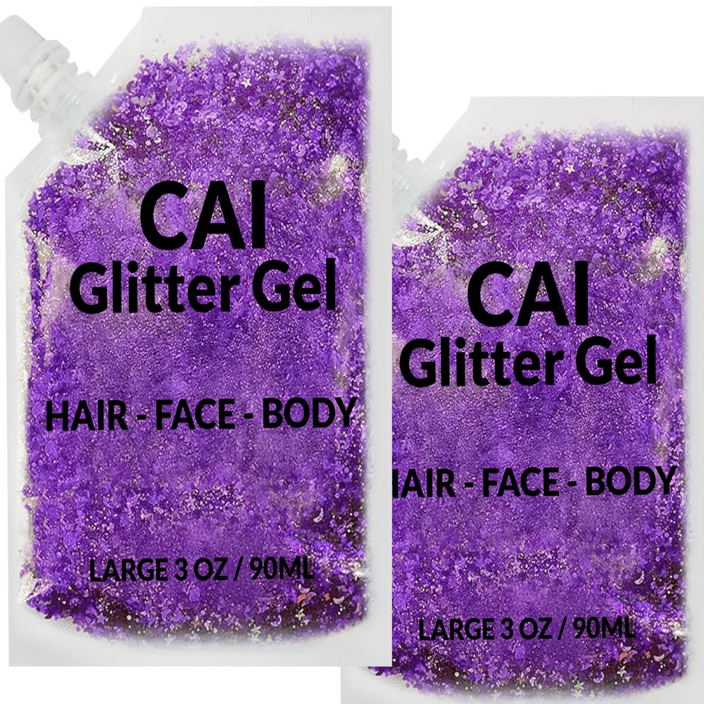Face, Body & Hair Glitter Gel  Halloween Glitter for Kids and Women  3 Oz Cosmetic-Grade Gel w/Moon & Stars for Festivals & Halloween Party, Easy Apply & Wash Off - Violet 2Pack