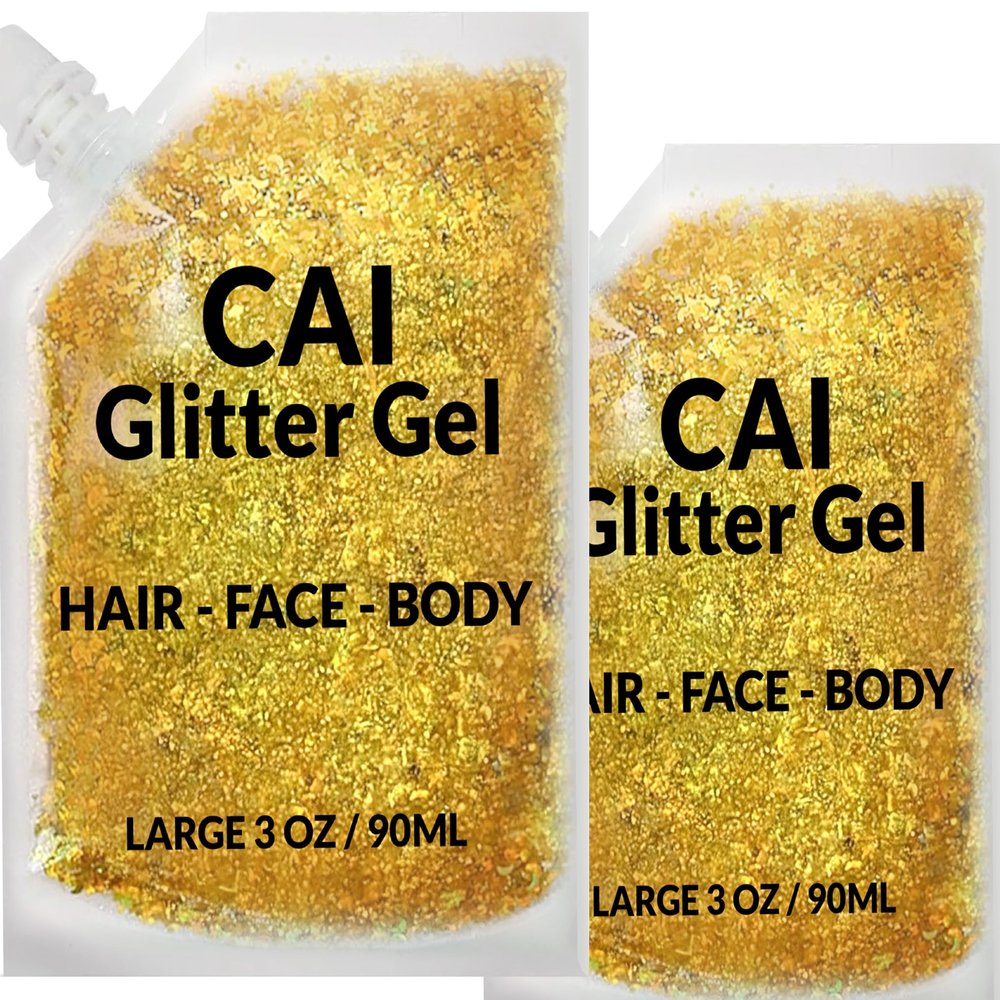 Face, Body & Hair Glitter Gel  Halloween Glitter for Kids and Women  3 Oz Cosmetic-Grade Gel w/Moon & Stars for Festivals & Halloween Party, Easy Apply & Wash Off - Gold 2Pack