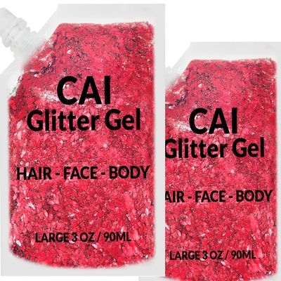 Face, Body & Hair Glitter Gel  Halloween Glitter for Kids and Women  3 Oz Cosmetic-Grade Gel w/Moon & Stars for Festivals & Halloween Party, Easy Apply & Wash Off - Red 2Pack