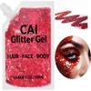 Face, Body & Hair Glitter Gel  Halloween Glitter for Kids and Women  3 Oz Cosmetic-Grade Gel w/Moon & Stars for Festivals & Halloween Party, Easy Apply & Wash Off - Red 2Pack view 4