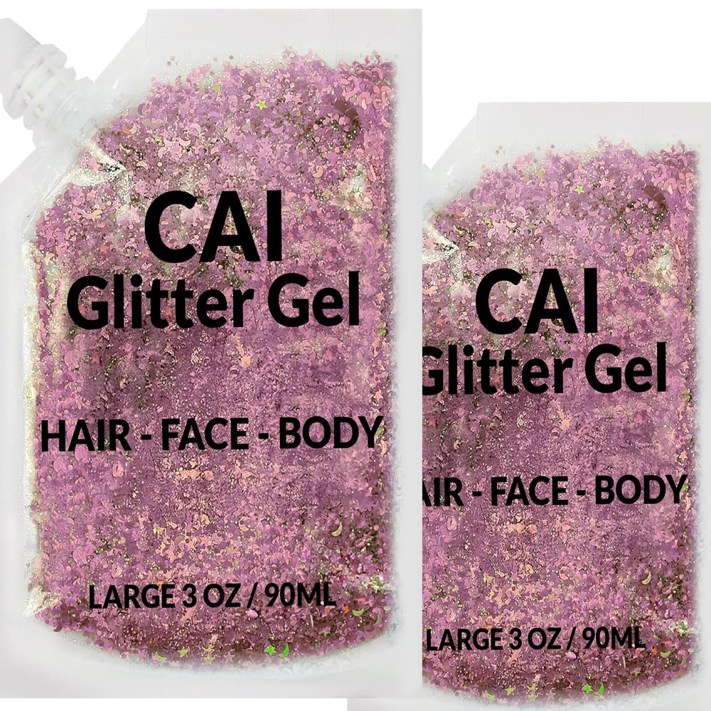 Face, Body & Hair Glitter Gel  Halloween Glitter for Kids and Women  3 Oz Cosmetic-Grade Gel w/Moon & Stars for Festivals & Halloween Party, Easy Apply & Wash Off - Rose 2Pack