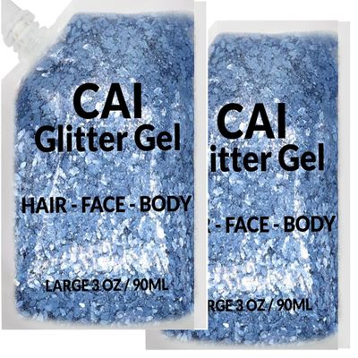 Face, Body & Hair Glitter Gel Halloween Glitter for Kids and Women 3 Oz Cosmetic-Grade Gel w/Moon & Stars for Festivals & Halloween Party, Easy Apply & Wash Off - Blue 2Pack