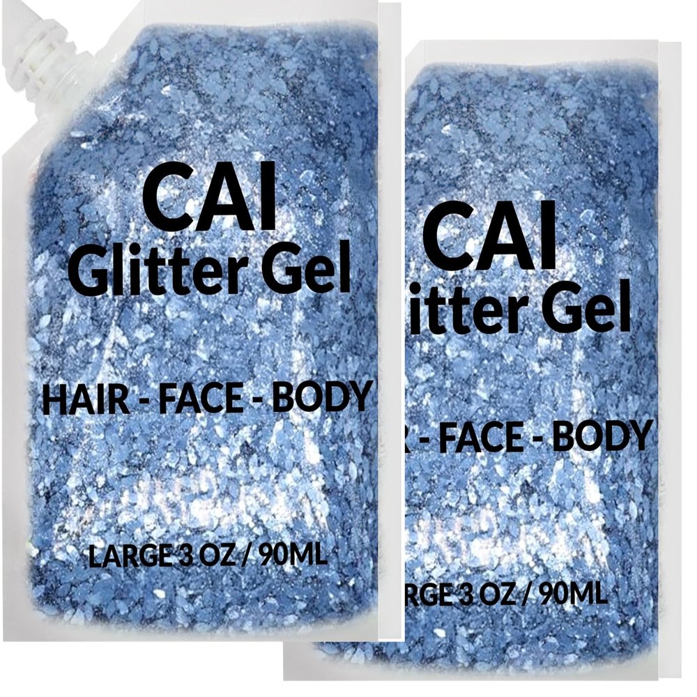 Face, Body & Hair Glitter Gel Halloween Glitter for Kids and Women 3 Oz Cosmetic-Grade Gel w/Moon & Stars for Festivals & Halloween Party, Easy Apply & Wash Off - Blue 2Pack