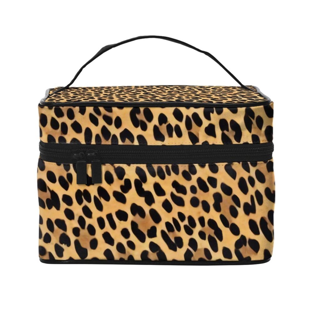 QASDFGHR Small Leopard Pattern Print Makeup Bag,Travel Cosmetic Bag with Zipper for Women Square Make Up Bags Organizer