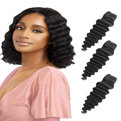 Loose Deep Wave Bundles Human Hair Short Brazilian Deep Wave Bundles 12 12 12 Inch 100% Unprocessed 12A Loose Wave Bundles Human Hair Flip Over Quick Weave Raw Hair 3 Bundles for Bob Style