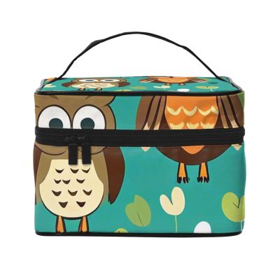 QASDFGHR Small Owl Print Makeup Bag,Travel Cosmetic Bag with Zipper for Women Square Make Up Bags Organizer