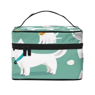 QASDFGHR Small Little White Dogs Pattern Print Makeup Bag,Travel Cosmetic Bag with Zipper for Women Square Make Up Bags Organizer
