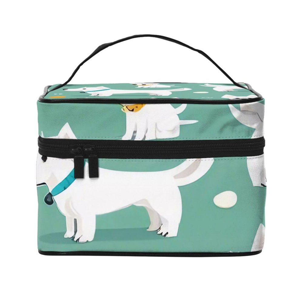 QASDFGHR Small Little White Dogs Pattern Print Makeup Bag,Travel Cosmetic Bag with Zipper for Women Square Make Up Bags Organizer