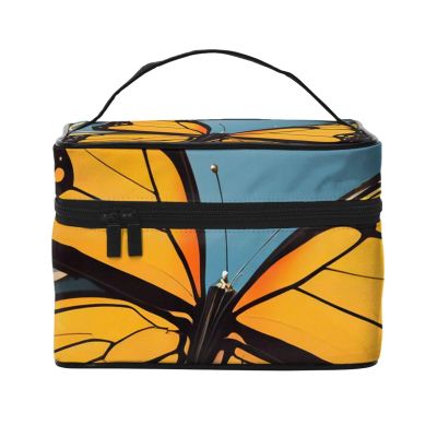 QASDFGHR Small Zen Design Butterfly Print Makeup Bag,Travel Cosmetic Bag with Zipper for Women Square Make Up Bags Organizer