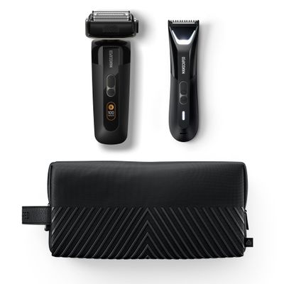 MANSCAPED The Chairman PRO & The Lawn Mower 5.0 Ultra - Men's Face Shaver with Two SkinSafe Blades, Four-Blade Foil & Stubble Trimmer & Dual-Head Groin & Body Hair Trimmer with Toiletry Bag