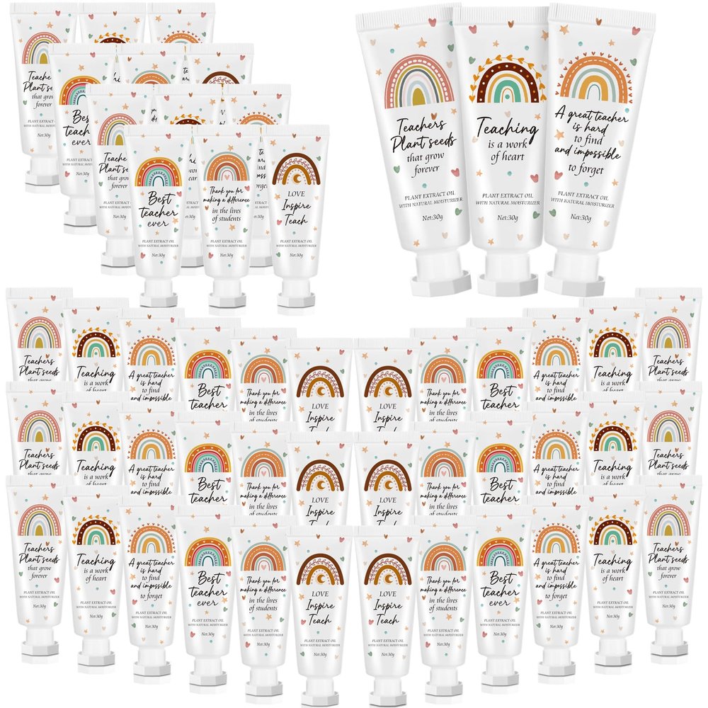 Dansib 48 Pcs Teacher Appreciation Gift Bulk Hand Cream Boho Rainbow Employee Staff Appreciation Hand Lotion Teacher Team Gift Bulk for Women Valentine's Day Travel Size Lotion Cream Moisturizing