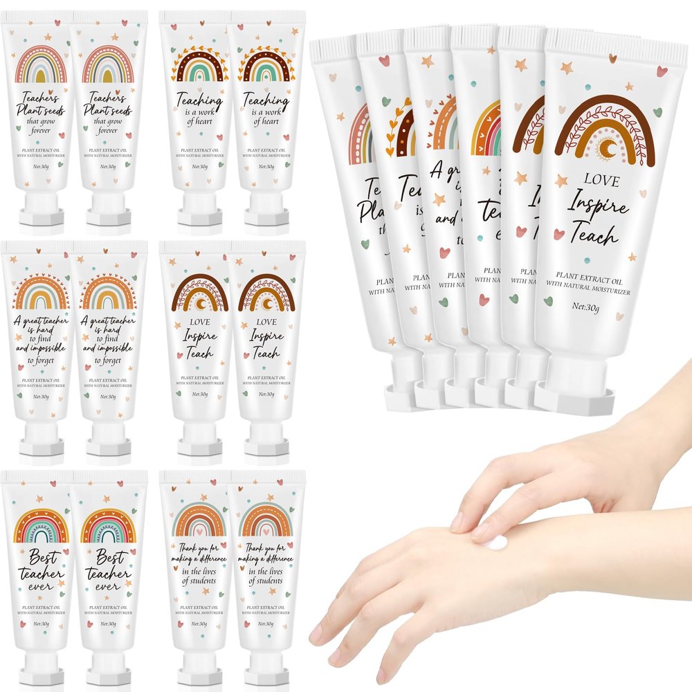 Dansib 12 Pcs Teacher Appreciation Gift Bulk Hand Cream Boho Rainbow Employee Staff Appreciation Hand Lotion Teacher Team Gift Bulk for Women Valentine's Day Travel Size Lotion Cream Moisturizing