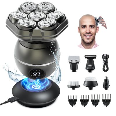 7D Head Shavers for Bald Men: 6 in 1 Detachable Bald Head Shavers - IPX7 Waterproof Wet Dry Electric Razor for Men- LED Display Shaving Grooming Kit with Type-C Charge