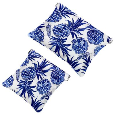 2 Pcs Pocket Cosmetic Bag, Pineapple Blue Pattern Self-Closing Shrapnel Makeup Bag No Zipper Small Makeup Pouch for Mini Travel Storage for Cosmetics Headphones Jewelry Organizer