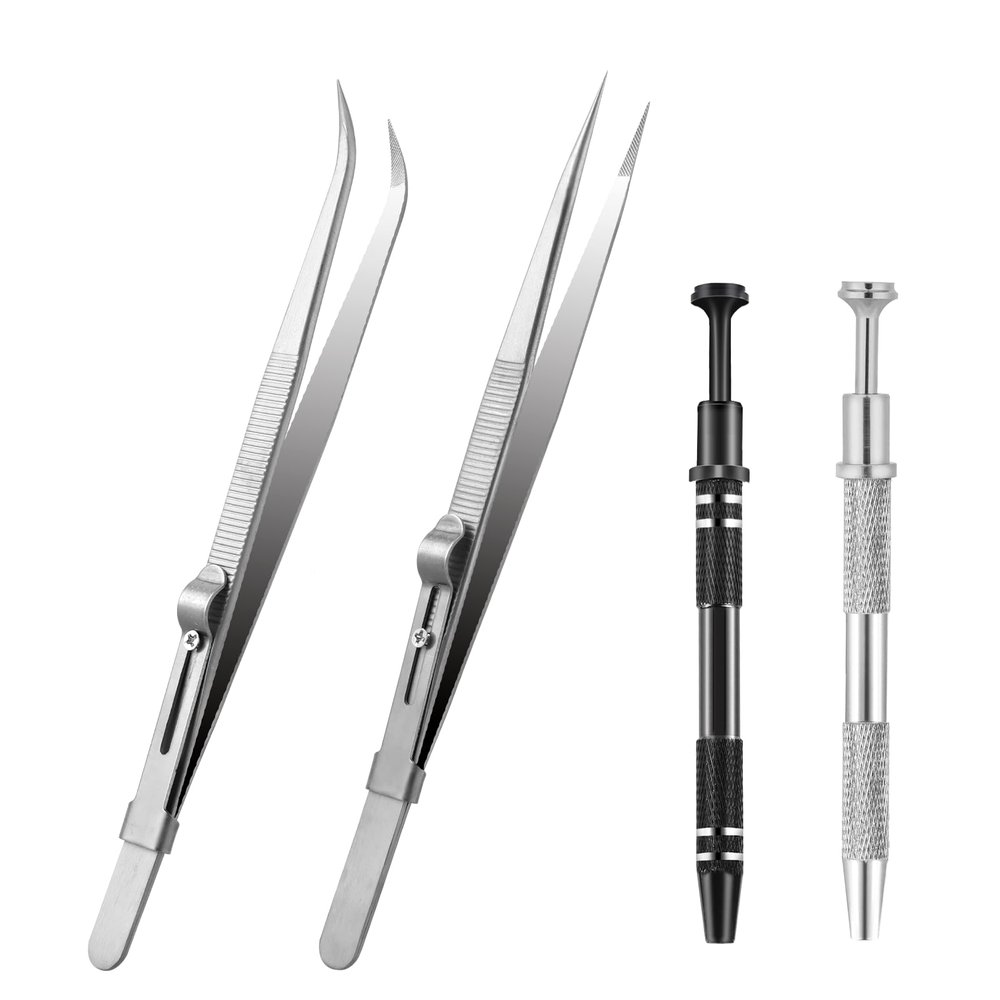 4 Pcs Piercing Ball Grabber Tool Tweezers Jewelers Holder Pick up Tool Gem Stone Jewelry Locking Tweezers Stainless Steel Precision Claw Holder for Tiny Objects Electronic Components
