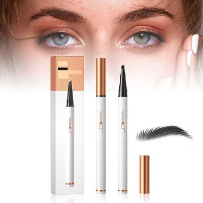2024 New Eyebrow Pencil with 4 Fork Tip, Microblading Eyebrow Makeup Magic Pencil, 3D Eye Brow Makeup Long-Lasting Waterproof (Black)
