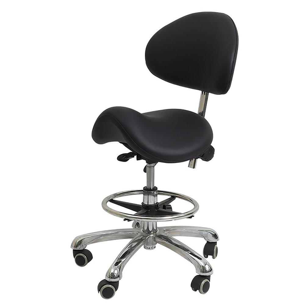 Pedicure Stool Pedicure Chair for Nail Tech, Height Adjustable Saddle Stool with Back Support, Swivel Salon Spa Stool, Rolling Stool with Foot Rest, Perfect for Dental Clinic Home Office, Black