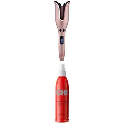 Bundle of CHI Spin N Curl, Curling Iron for Healthy & Shiny Effortless Curls & Waves, Rose Gold & CHI 44 Iron Guard Thermal Protection Spray, Clear, 8 Oz