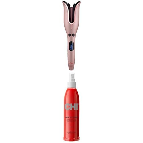 Bundle of CHI Spin N Curl, Curling Iron for Healthy & Shiny Effortless Curls & Waves, Rose Gold & CHI 44 Iron Guard Thermal Protection Spray, Clear, 8 Oz