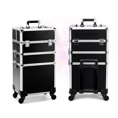 SGeneE Travel Makeup Car, Embroidery Tool Cart, Beauty Tool Organizer, Aluminum Frame, Universal Wheel with Lock (Black 35x26x70cm)
